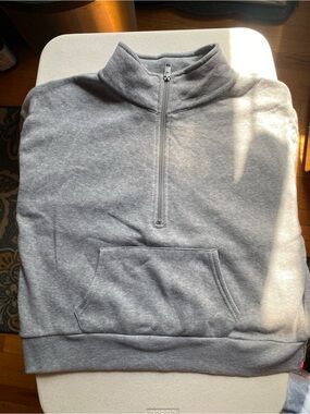 Heather Gray Quarter Zip-Up Cropped Hoodie Sweatshirt